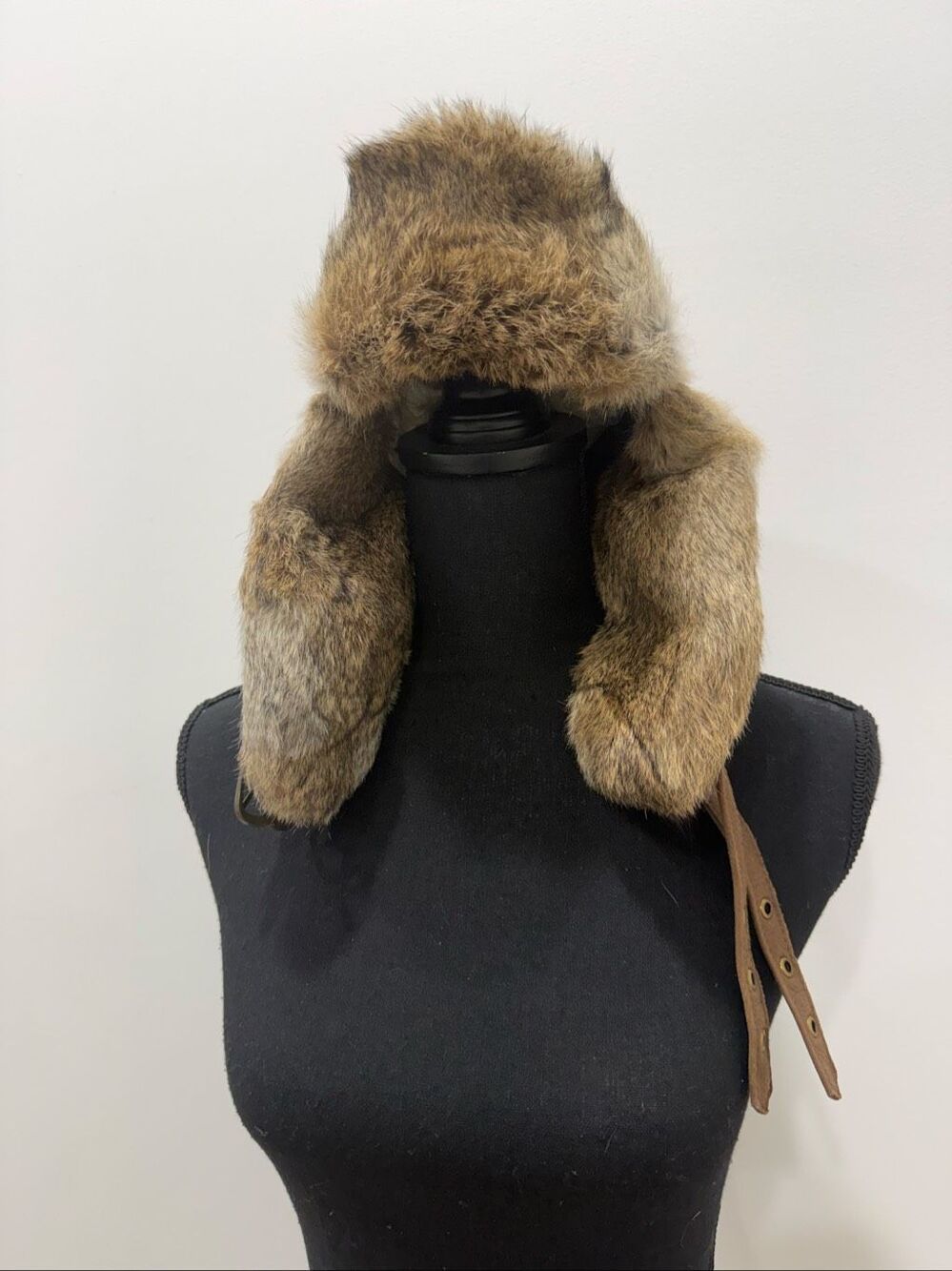 Genuine Leather & Rabbit Fur Trapper Aviator Hat Brown Size L